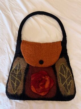 Handcrafted Felt Flower Accent Shoulder Bag